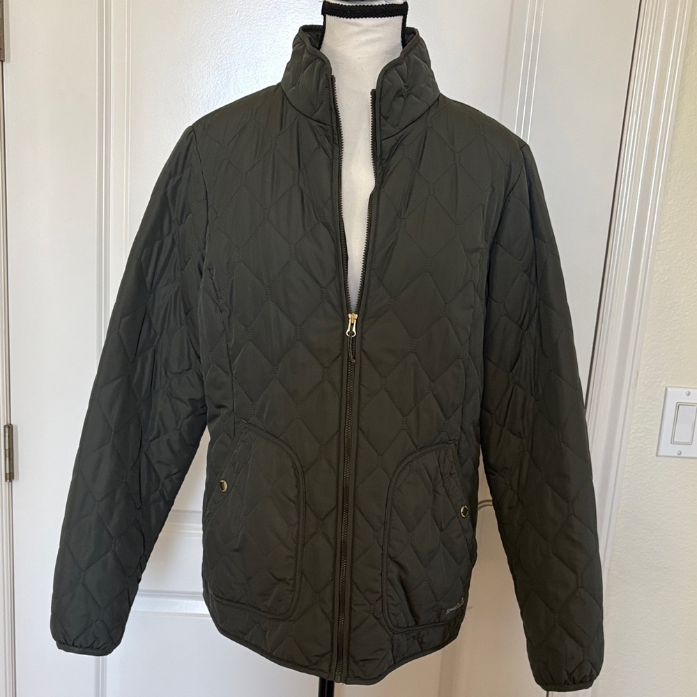 Eddie Bauer Quilted Olive Green Zip Jacket Large Like New